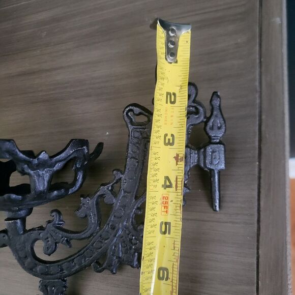 2 Victorian Goth Black Cast Iron Swing Arm Oil Lamp Candle Holder Vintage Ornate - Picture 12 of 12